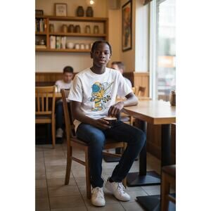 vans vintage astronaut grafic T-shirt youth Large kids white skatebord space Lgo